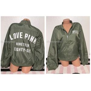 VS Pink Sagebrush Green White Zip Up Flight Jacket